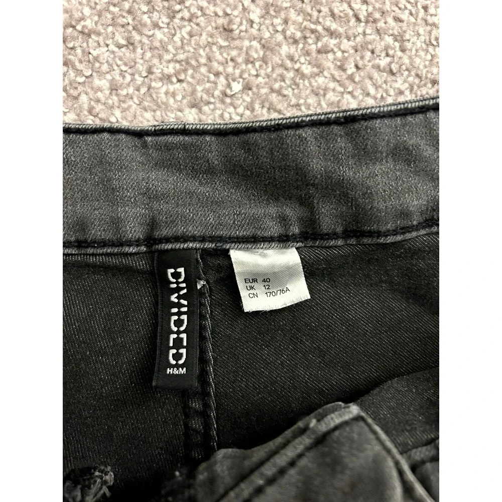 H&M Divided Denim Shorts Womens 12 Black Excellent High Waisted Rolled‎ Hem